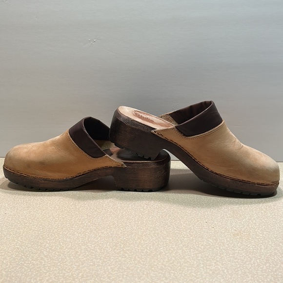 Giulia Italian leather and suede wooden unisex clogs - Picture 3 of 15